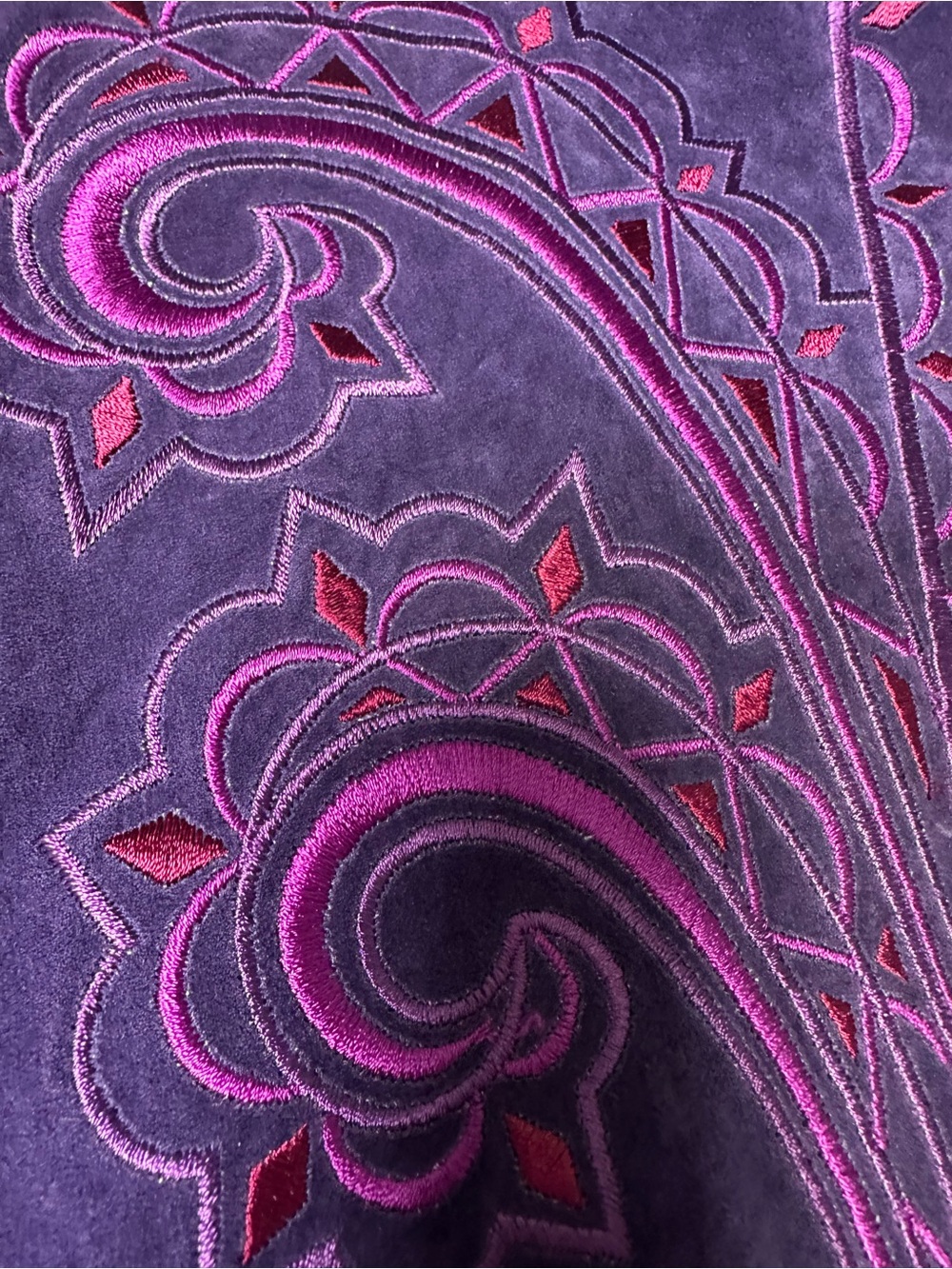 Bob Mackie Wearable Art Purple Suede & Knit Zip Jacket with Pink Embroidery - Picture 4 of 8